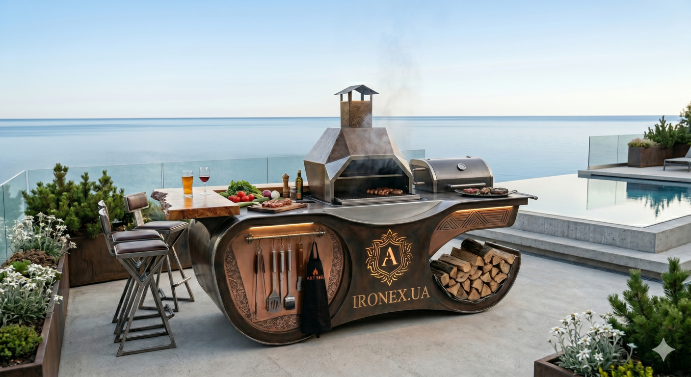 Металевий барбекю стіл для BBQ-зони на подвірʼї